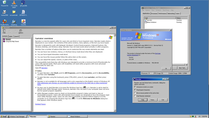 Microsoft Windows XP SP3 w/ Narrator
